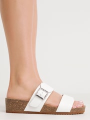 JD Williams White Leather Buckle Footbed Mule Sandals In Extra Wide Fit - Image 1 of 3