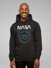 All + Every Black NASA Globe Retro Art Mens Hooded Sweatshirt - Image 1 of 3