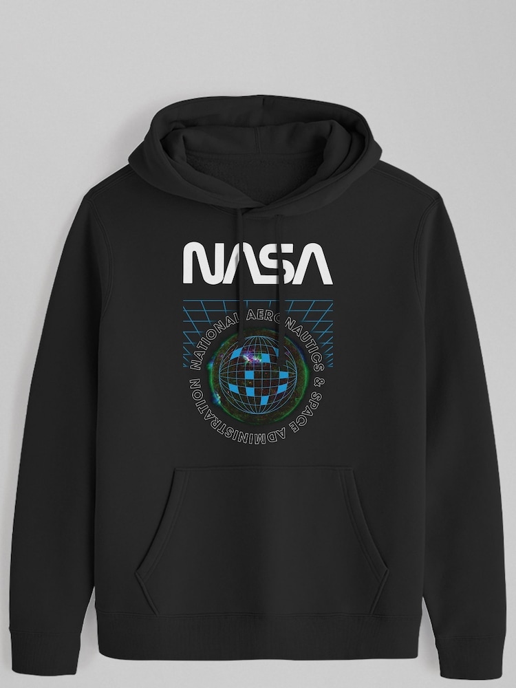 All + Every Black NASA Globe Retro Art Mens Hooded Sweatshirt - Image 2 of 3