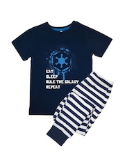 Brands In Blue Boys Star Wars Eat Sleep Repeat Stripes 100% Cotton Pyjamas - Image 2 of 3
