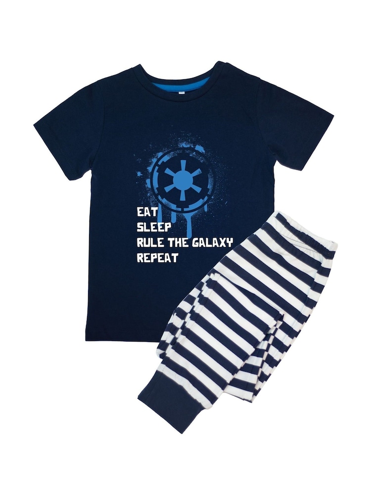 Brands In Blue Boys Star Wars Eat Sleep Repeat Stripes 100% Cotton Pyjamas - Image 2 of 3