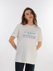Brands In White 100% Cotton Lilo and Stitch Collegial Pastel Women Boyfriend Fit T-Shirt - Image 1 of 3