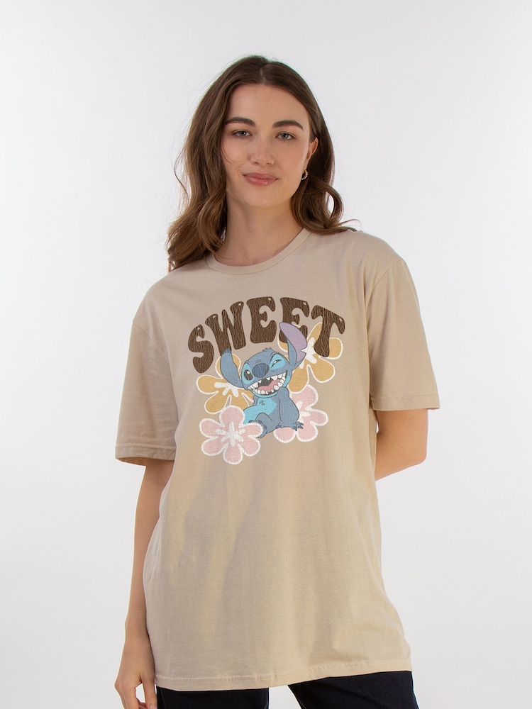 Brands In Cream 100% Cotton Lilo and Stitch Collegial Pastel Women Boyfriend Fit T-Shirt - Image 1 of 3