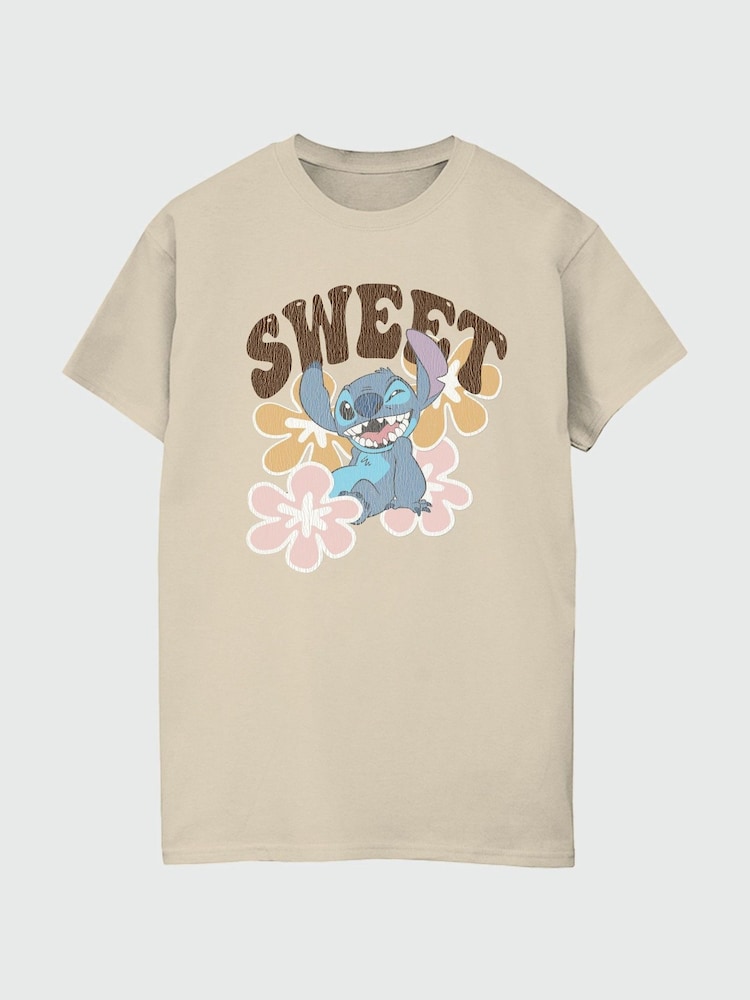 Brands In Cream 100% Cotton Lilo and Stitch Collegial Pastel Women Boyfriend Fit T-Shirt - Image 2 of 3