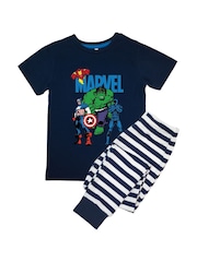 Brands In Blue Boys Marvel Avengers Assemble Stripes 100% Cotton Pyjamas - Image 2 of 3