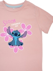 Brands In Pink Lilo And Stitch Flowers Girls Baby Hearts 100% Cotton Pyjamas - Image 3 of 3