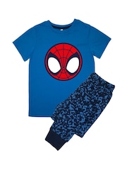 Brands In Blue Boys SpiderMan Icon Royal Camo 100% Cotton Pyjamas - Image 2 of 3