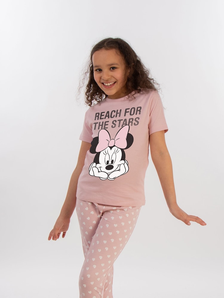 Brands In Pink Minnie Mouse Reach For The Stars Girls Baby Hearts 100% Cotton Pyjamas - Image 1 of 3