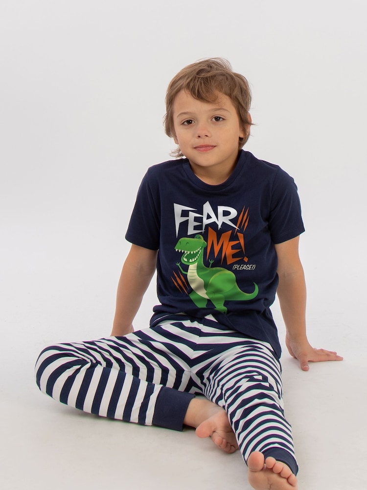Brands In Blue Boys Toy Story Fear Me Stripes 100% Cotton Pyjamas - Image 1 of 3