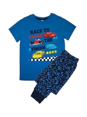 Brands In Blue Boys Cars Race To The Finish Royal Camo 100% Cotton Pyjamas - Image 2 of 4