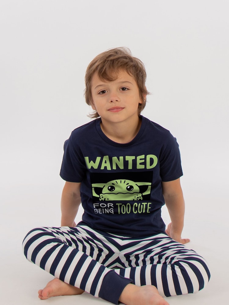 Brands In Blue Boys The Mandalorian Wanted Stripes 100% Cotton Pyjamas - Image 1 of 4