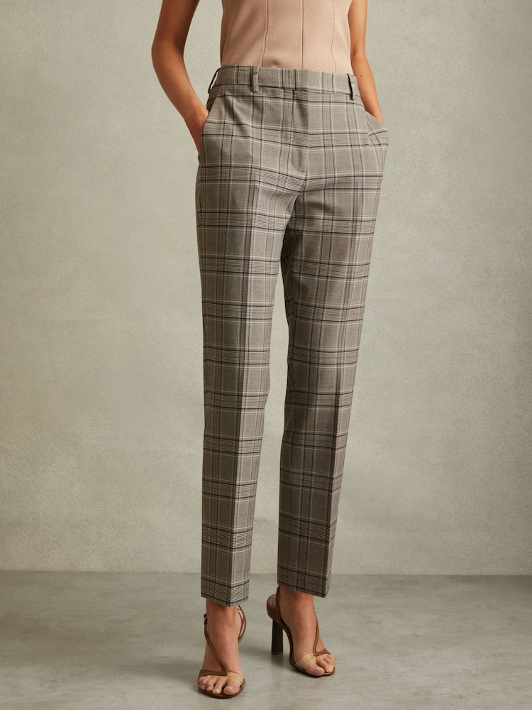 Reiss Grey Check Tamy Petite Checked Slim Fit Suit Trousers - Image 1 of 7
