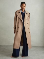 Reiss Camel Jenna Double Breasted Belted Trench Coat - Image 1 of 6
