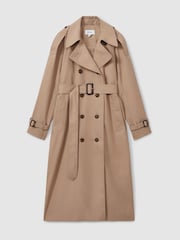 Reiss Camel Jenna Double Breasted Belted Trench Coat - Image 2 of 6