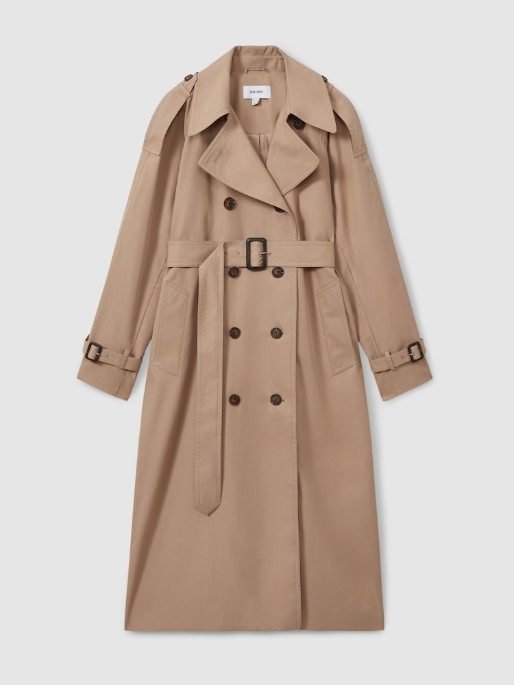 Reiss Camel Jenna Double Breasted Belted Trench Coat - Image 2 of 6