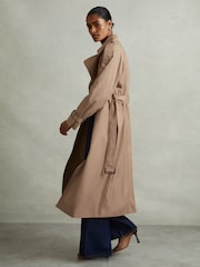 Reiss Camel Jenna Double Breasted Belted Trench Coat - Image 3 of 6