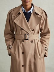 Reiss Camel Jenna Double Breasted Belted Trench Coat - Image 4 of 6