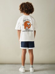 Reiss Off White Nets 3-9 yrs Oversized Cotton Basketball Motif Crew Neck T-Shirt - Image 1 of 5