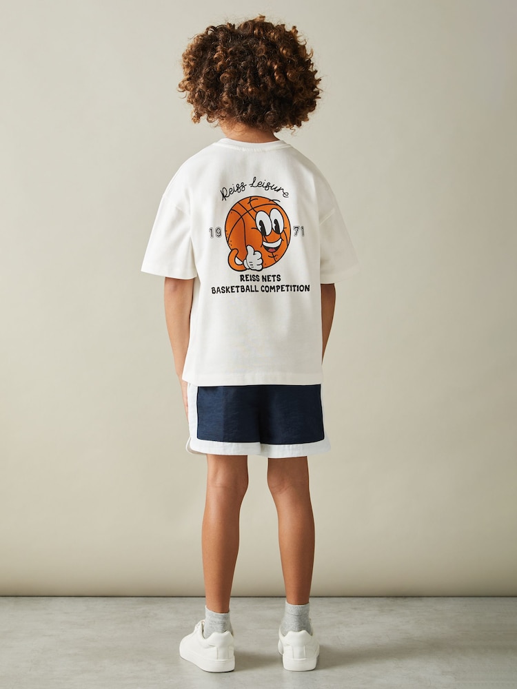 Reiss Off White Nets 3-9 yrs Oversized Cotton Basketball Motif Crew Neck T-Shirt - Image 1 of 5