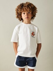 Reiss Off White Nets 3-9 yrs Oversized Cotton Basketball Motif Crew Neck T-Shirt - Image 3 of 5