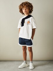Reiss Off White Nets 3-9 yrs Oversized Cotton Basketball Motif Crew Neck T-Shirt - Image 4 of 5