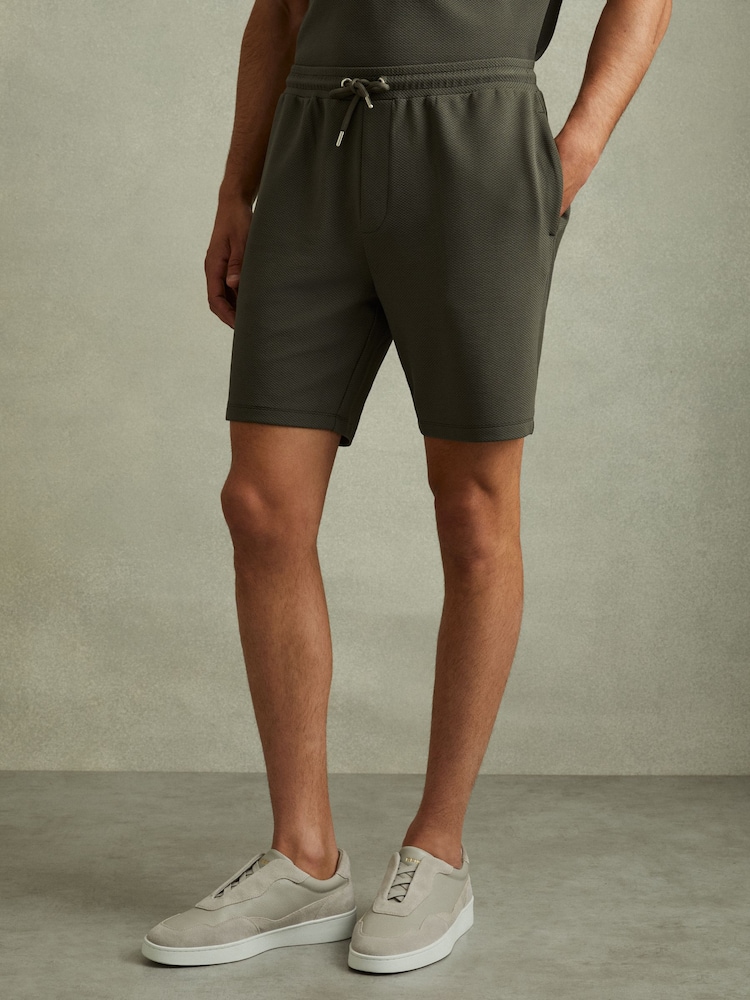 Reiss Green Smoke Amarillo Textured Drawstring Shorts - Image 1 of 6