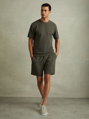 Reiss Green Smoke Amarillo Textured Drawstring Shorts - Image 3 of 6