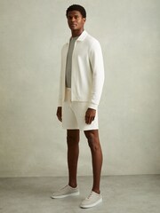 Reiss Off White Amarillo Textured Drawstring Shorts - Image 1 of 5