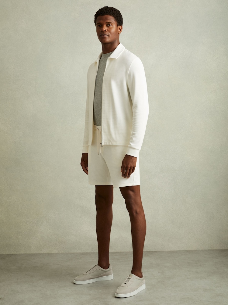 Reiss Off White Amarillo Textured Drawstring Shorts - Image 1 of 5
