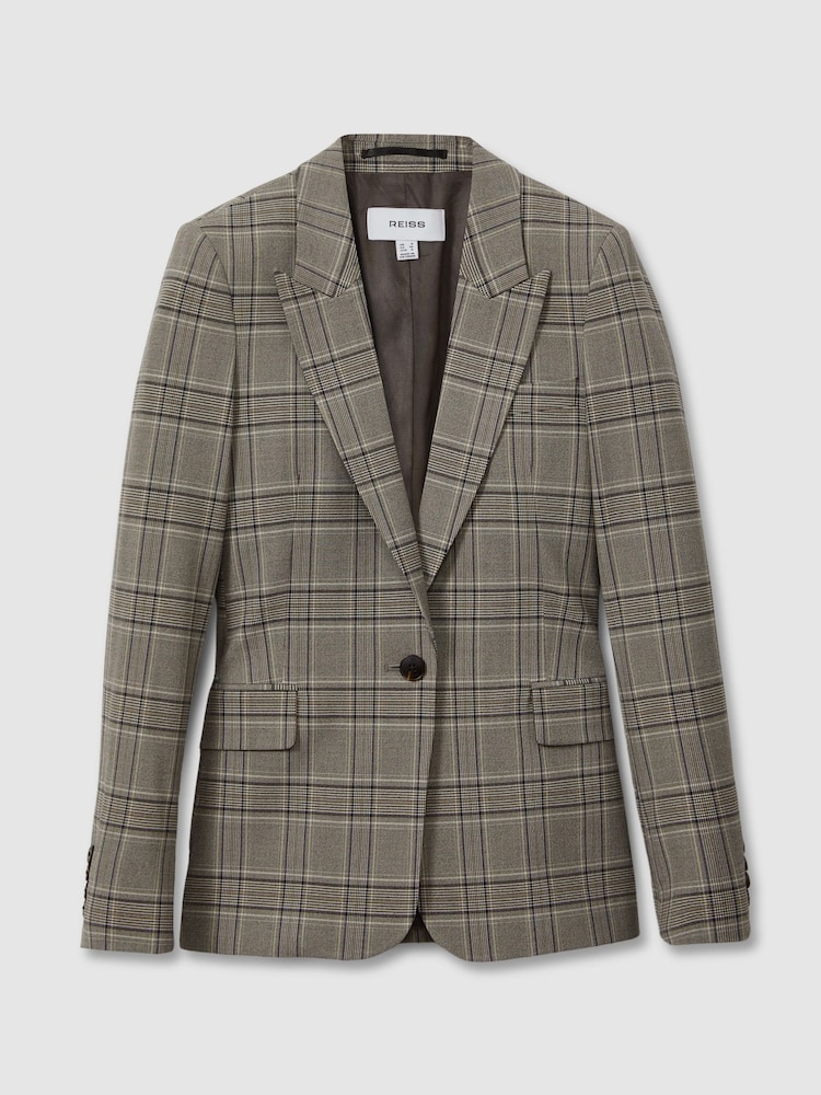 Reiss Grey Check Tamy Petite Checked Slim Fit Suit Blazer - Image 2 of 7