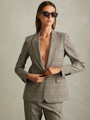 Reiss Grey Check Tamy Petite Checked Slim Fit Suit Blazer - Image 3 of 7