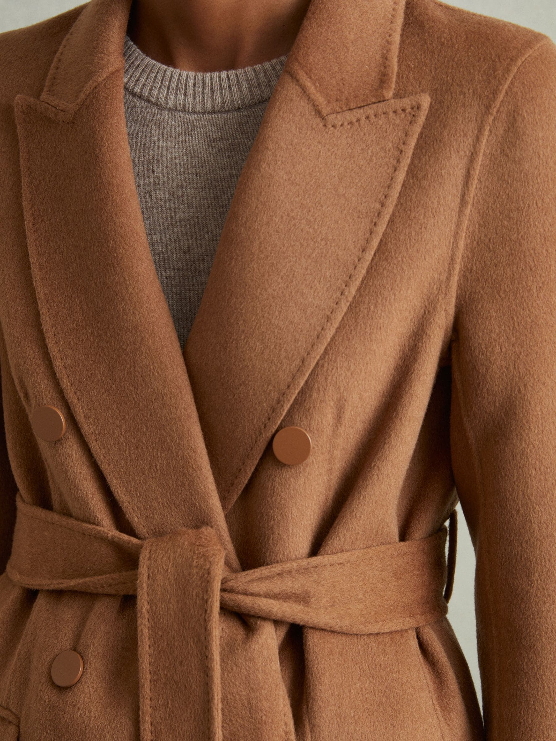 Buy Reiss Toffee Maeve Wool-Blend Double-Breasted Blindseam Coat