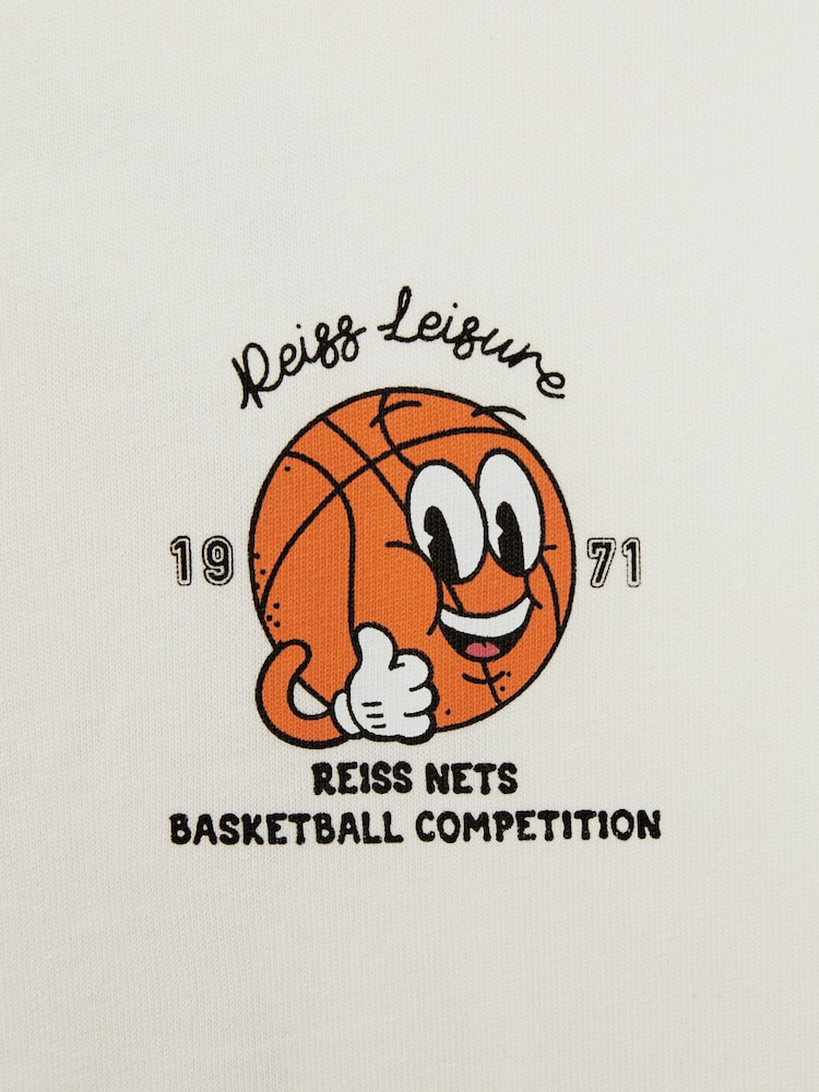 Reiss Off White Nets 9-13 yrs Oversized Cotton Basketball Motif Crew Neck T-Shirt - Image 5 of 5