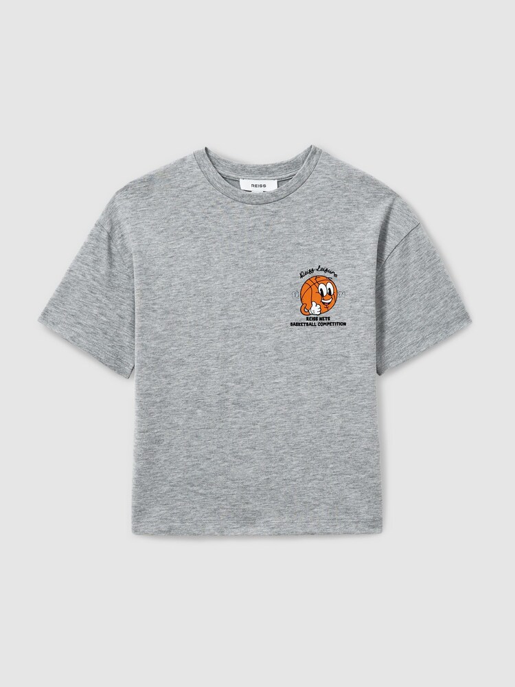 Grau gemischt: - Reiss Nets Oversized Cotton Basketball Motif Crew Neck T-Shirt - Bild 2 von 5