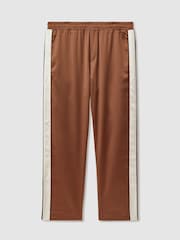 Reiss Tobacco/Ecru Basa Ché Satin Effect Colourblock Drawstring Trousers - Image 2 of 5