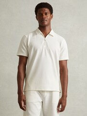 Reiss Off White Albany Textured Zip-Neck Polo Shirt - Image 1 of 5