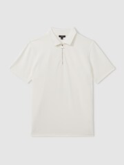 Reiss Off White Albany Textured Zip-Neck Polo Shirt - Image 2 of 5