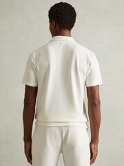 Reiss Off White Albany Textured Zip-Neck Polo Shirt - Image 3 of 5