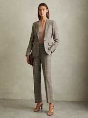 Reiss Grey Check Tamy Checked Slim Fit Suit Trousers - Image 1 of 6