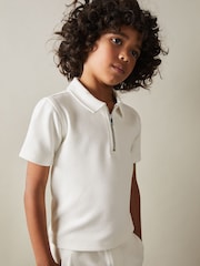 Off White - Reiss Creed Teksturirana polo majica s pol zadrgo majice - Slika 1 iz 4