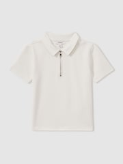 Off White - Reiss Creed Teksturirana polo majica s pol zadrgo majice - Slika 2 iz 4