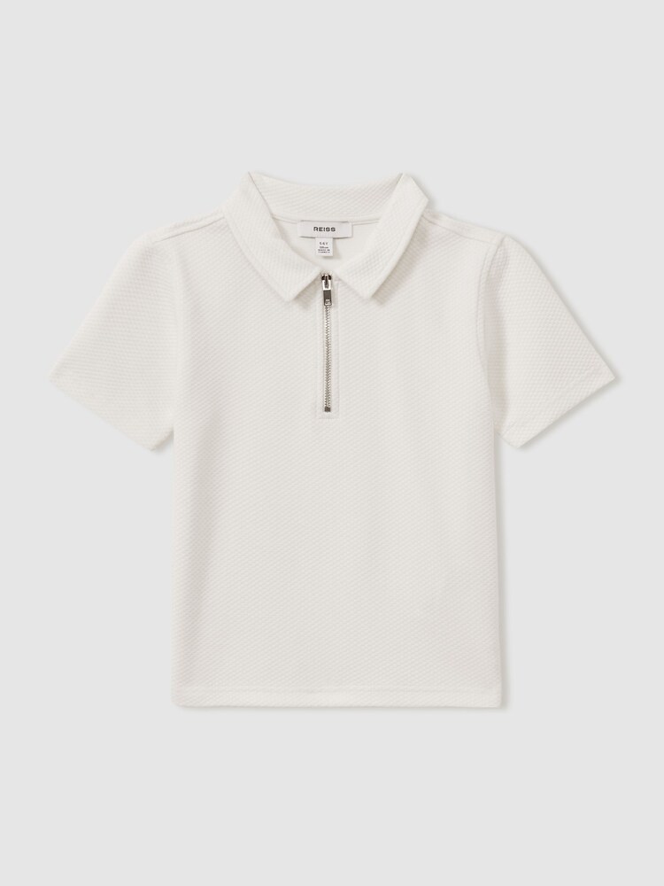 Reiss Off White Creed 9-14 yrs Textured Half-Zip Polo Shirt - Image 2 of 4 Reiss Off White Creed 9-14 yrs Textured Half-Zip Polo Shirt - Image 2 of 4