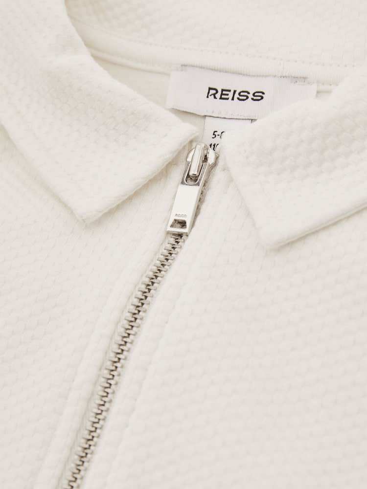 Off White - Reiss Creed Teksturirana polo majica s pol zadrgo majice - Slika 4 iz 4