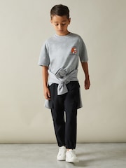 Reiss Grey Melange Nets 9-13 yrs Oversized Cotton Basketball Motif Crew Neck T-Shirt - Image 1 of 5