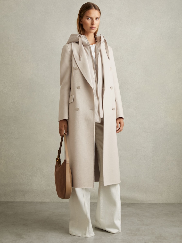 Reiss Neutral Maeve Wool-Blend Double-Breasted Blindseam Coat - Image 1 of 7