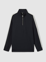 Reiss Navy Chicago Textured Stripe Half-Zip Funnel Neck Sweatshirt - Image 2 of 5