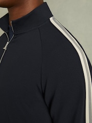 Reiss Navy Chicago Textured Stripe Half-Zip Funnel Neck Sweatshirt - Image 3 of 5