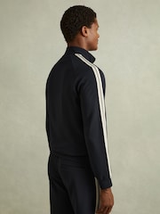 Reiss Navy Chicago Textured Stripe Half-Zip Funnel Neck Sweatshirt - Image 4 of 5