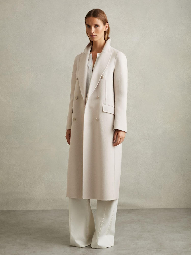 Reiss Neutral Maeve Petite Wool-Blend Double-Breasted Blindseam Coat - Image 1 of 9