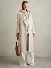 Reiss Neutral Maeve Petite Wool-Blend Double-Breasted Blindseam Coat - Image 3 of 9